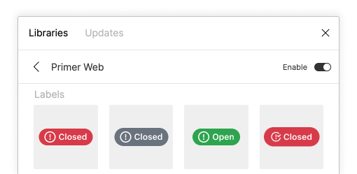Screenshot of how it looks when the Primer Web library is available in Figma