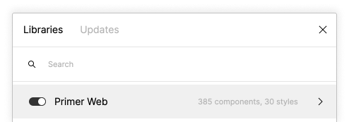 Screenshot of how to enable the Primer Web library in Figma